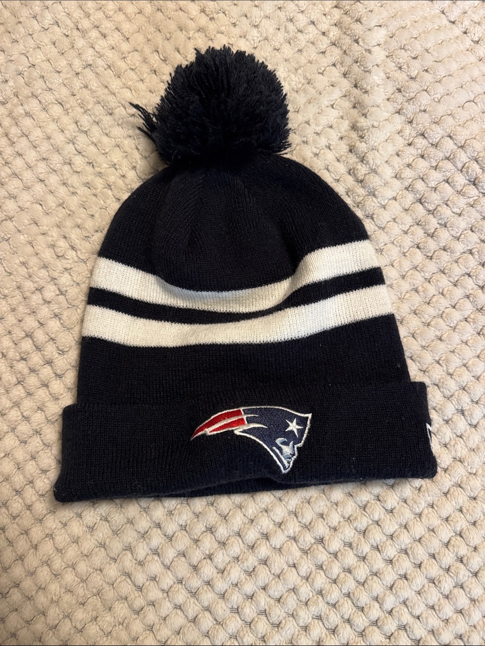 New England Patriots Pom Beanie - Navy & White
